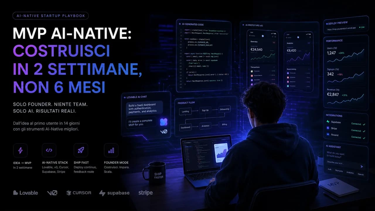 MVP AI-native: builder italiano costruisce app in 2 settimane con Claude Code, Lovable, v0